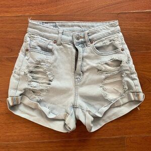 American Eagle Outfitters Light Blue Distressed Rolled-Hem Denim Shorts